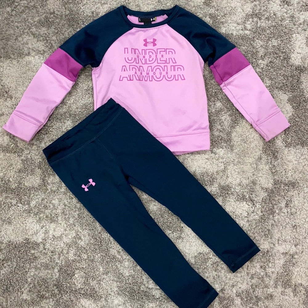 Purple and Navy Under Armour Leggings and Sweatshirt size 5